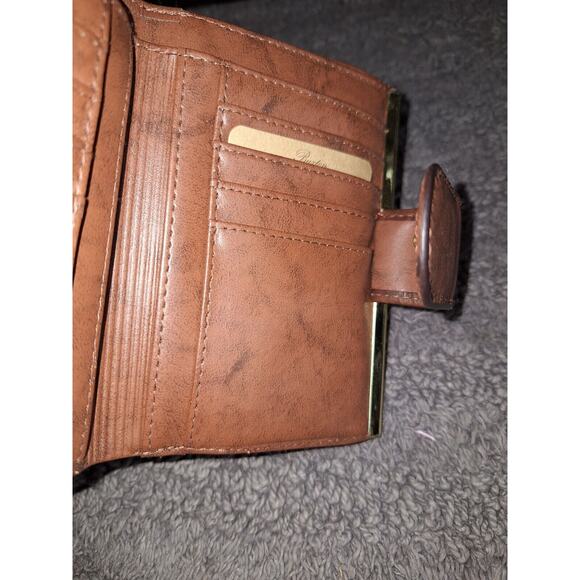 Buxton Heress Double Cordex Womans Wallet Carmel Brown Marbled Leather Kiss Lock - Picture 10 of 12